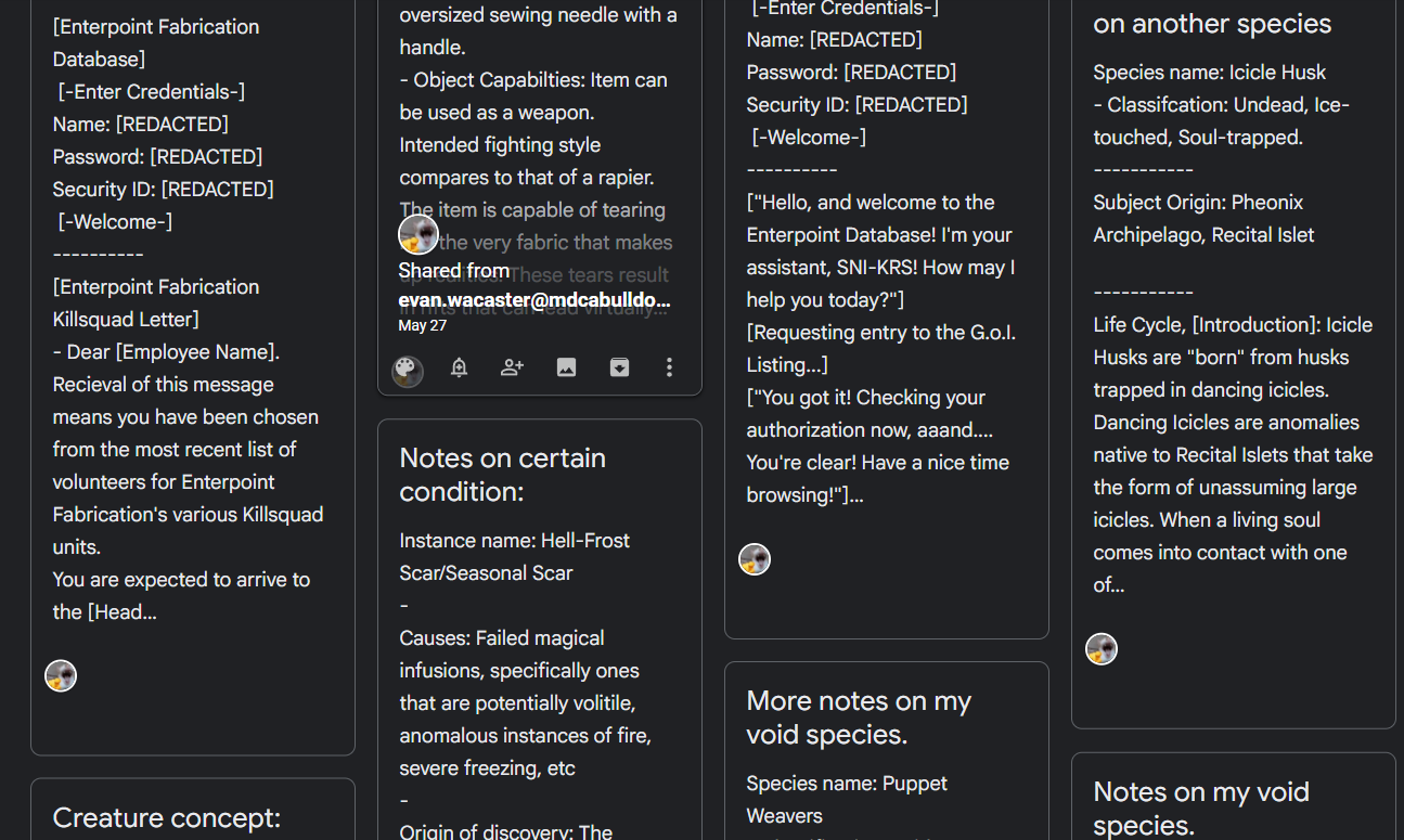 Screenshotted slipet of my notes in google keep.